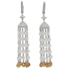 PANIM 17.57 Carats Diamond Rosecut 18K White Gold Tassel Earrings