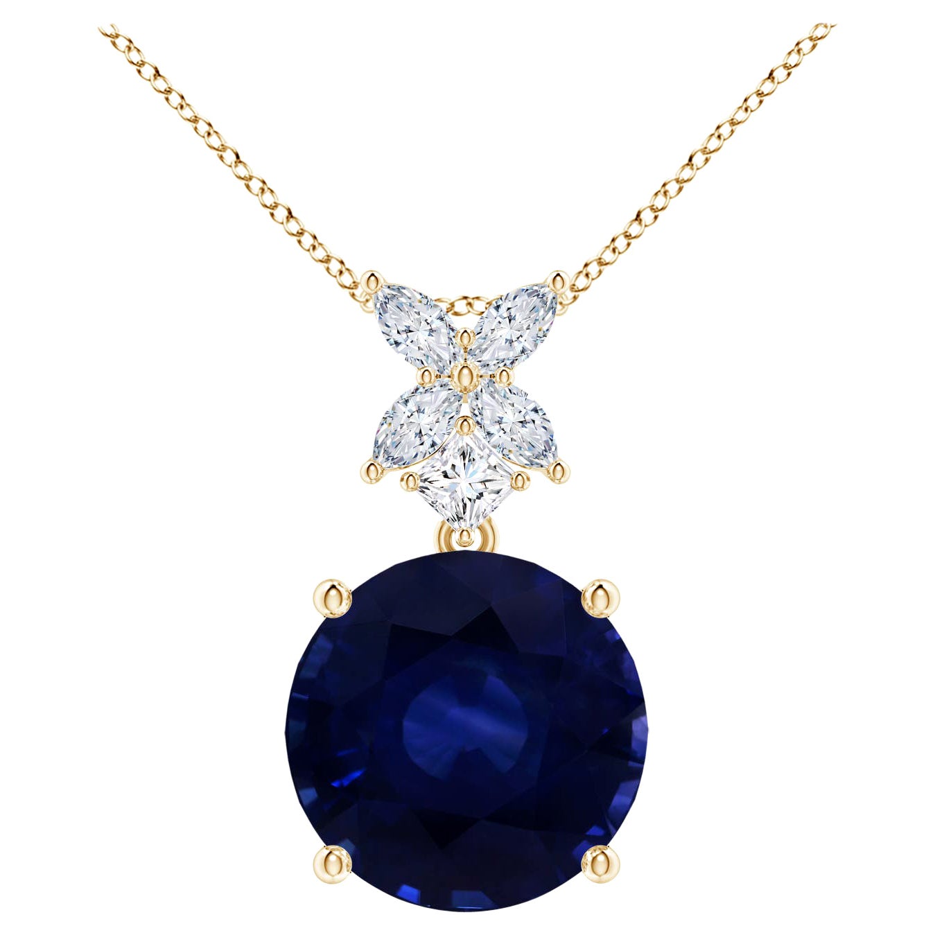 ANGARA GIA Certified Round Natural Blue Sapphire Yellow Gold Pendant Necklace For Sale