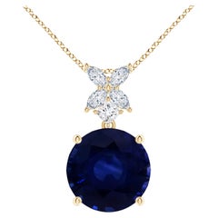 ANGARA GIA Certified Round Natural Blue Sapphire Yellow Gold Pendant Necklace