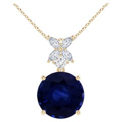 ANGARA GIA Certified Round Natural Blue Sapphire Yellow Gold Pendant Necklace