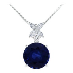 ANGARA GIA Certified Round Natural Blue Sapphire White Gold Pendant Necklace