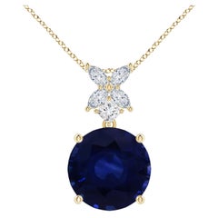 Angara GIA Certified Round Natural Blue Sapphire Yellow Gold Pendant Necklace