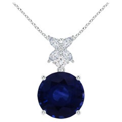 ANGARA GIA Certified Round Natural Blue Sapphire White Gold Pendant Necklace