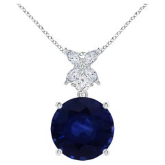 ANGARA GIA Certified Round Natural Blue Sapphire Platinum Pendant Necklace