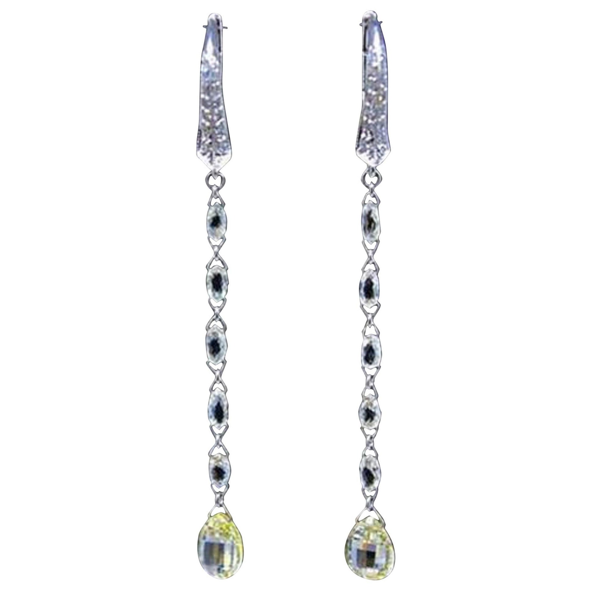 PANIM Diamond Briolette 18K White Gold Mono Drop Earrings For Sale