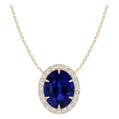 ANGARA GIA Certified Natural Sapphire Ellipse Halo Yellow Gold Pendant Necklace