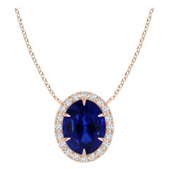 ANGARA Zafiro Natural Certificado GIA Halo Elipse Collar Colgante Oro Rosa