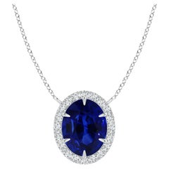 ANGARA GIA Certified Natural Sapphire Ellipse Halo White Gold Pendant Necklace