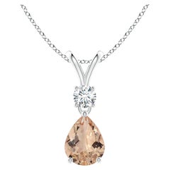 ANGARA GIA Certified Pear-Shaped Natural Morganite White Gold Pendant Necklace