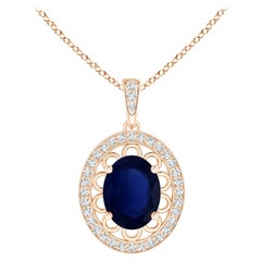 ANGARA Collier pendentif en or rose avec saphir bleu naturel certifié par le GIA