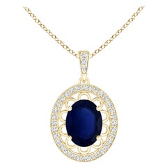 ANGARA Halskette mit GIA-zertifiziertem natürlichem blauem Saphir-Anhänger aus Gelbgold