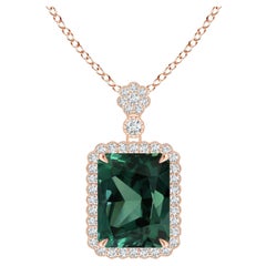 Angara Gia Certified Natural Green Sapphire 'Teal' Rose Gold Pendant Necklace