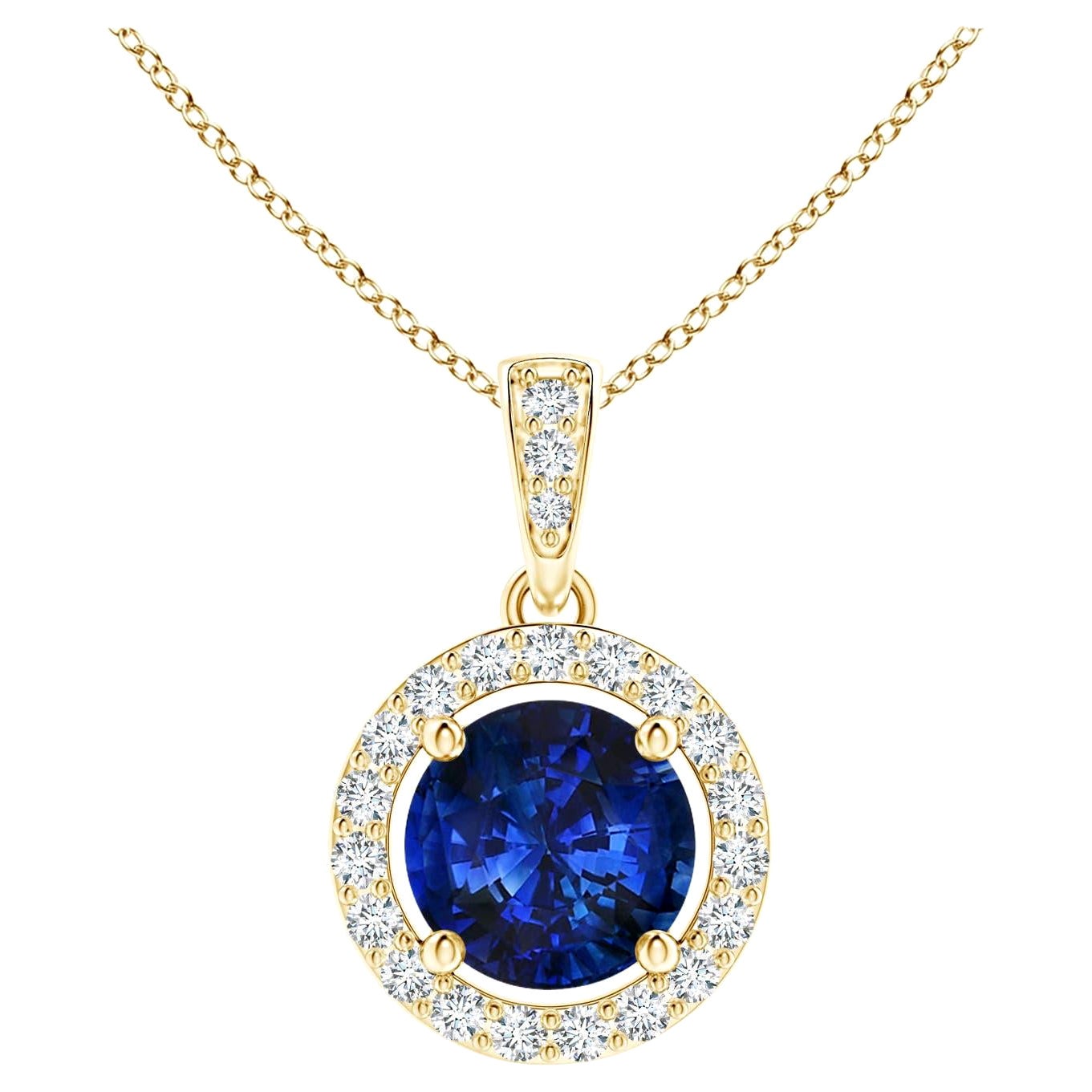 ANGARA GIA Certified Natural Sapphire Yellow Gold Pendant Necklace with Diamond