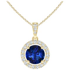 ANGARA GIA Certified Natural Sapphire Yellow Gold Pendant Necklace with Diamond