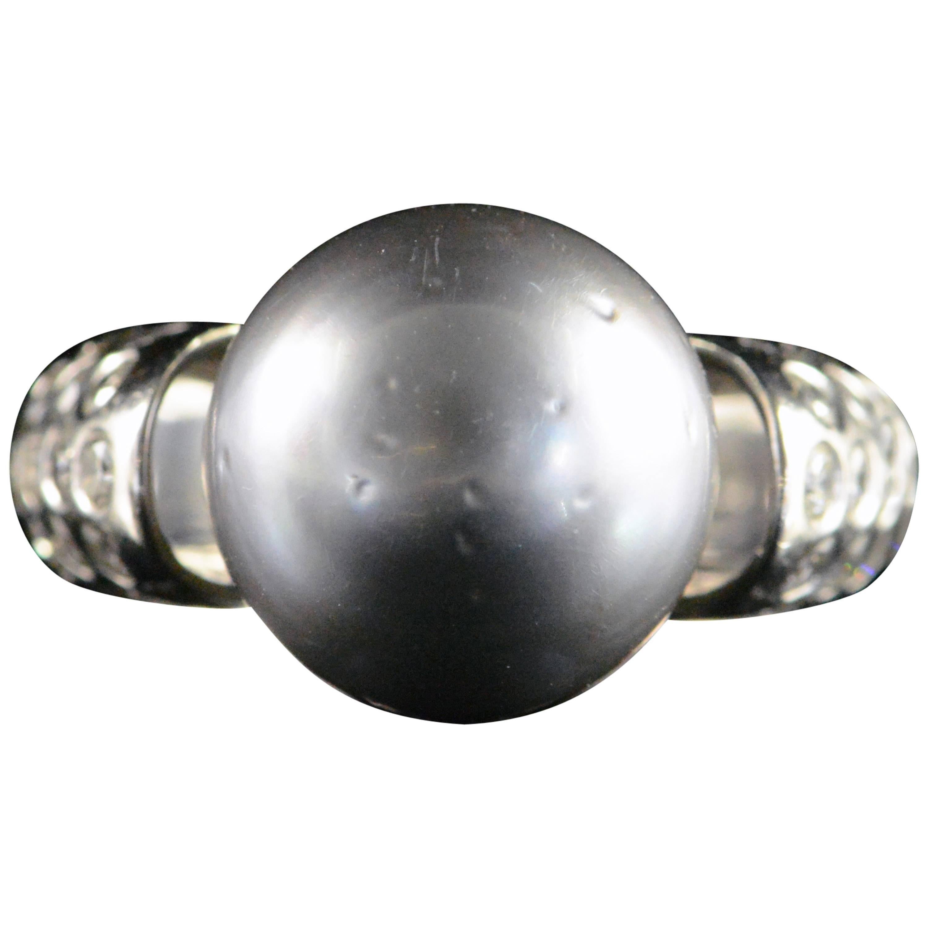 Tahitian Black Pearl Diamond Gold Ring For Sale