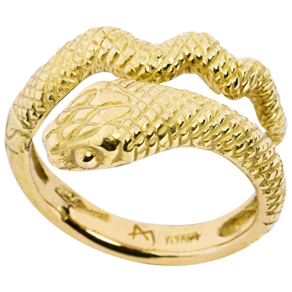 Bulgari Tubogas Peridot Yellow Gold Coil Snake Ring at 1stDibs