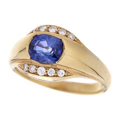 18Kt Yellow Gold Blue Sapphire 1.36 ct White Diamonds 0.20 ct