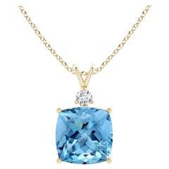 Angara Gia Certified Natural Aquamarine and Diamond Yellow Gold Pendant Necklace
