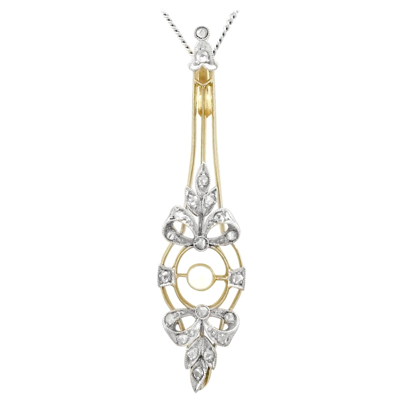 Edwardian Pearl Diamond Yellow Gold and White Gold Set Pendant