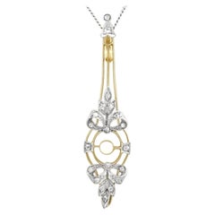 Ciondolo edoardiano con perla e diamante in oro giallo e oro bianco
