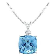 Angara Gia Certified Natural Aquamarine and Diamond White Gold Pendant Necklace