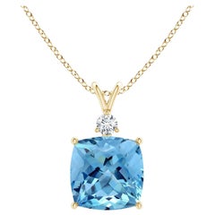 Angara Gia Certified Natural Aquamarine and Diamond Yellow Gold Pendant Necklace
