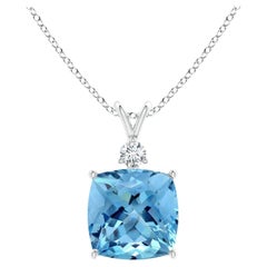 Angara Gia Certified Natural Aquamarine and Diamond White Gold Pendant Necklace