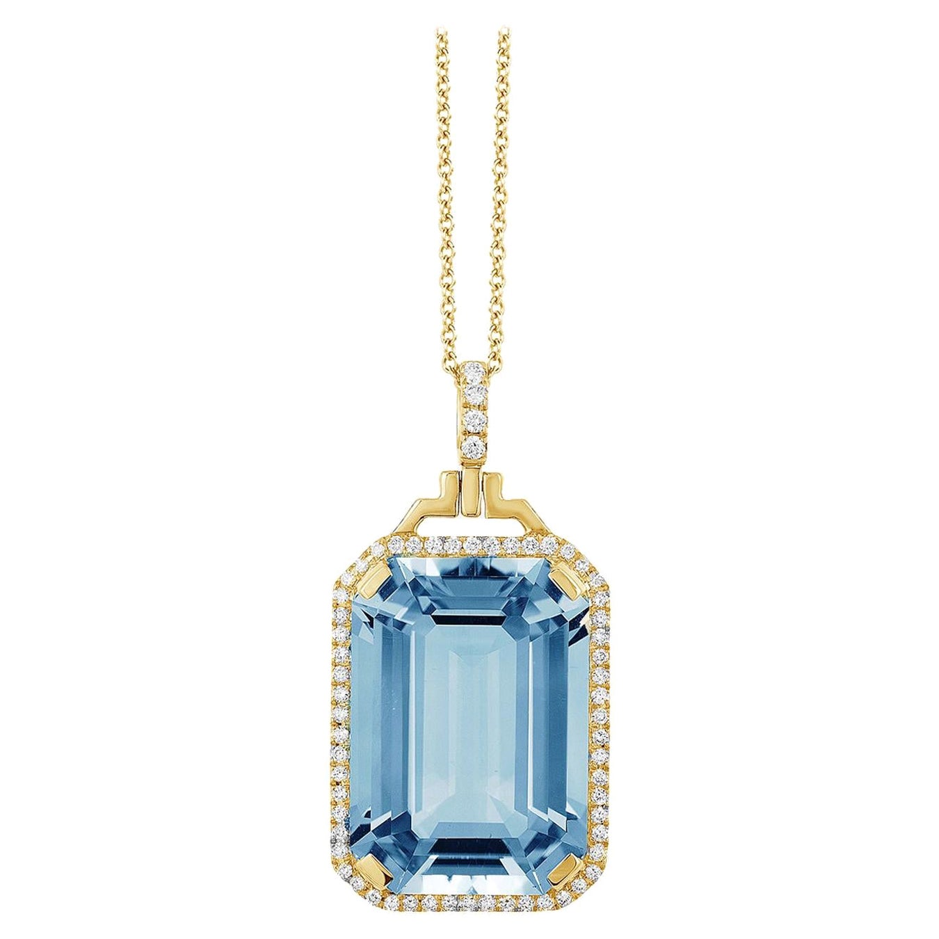 Goshwara Blue Topaz Emerald Cut with Diamonds Pendant