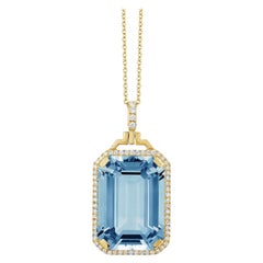 Pendentif Goshwara en topaze bleue, taille émeraude et diamants