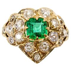 Romantic Emerald Diamond Gold Antique Heart Ring 2