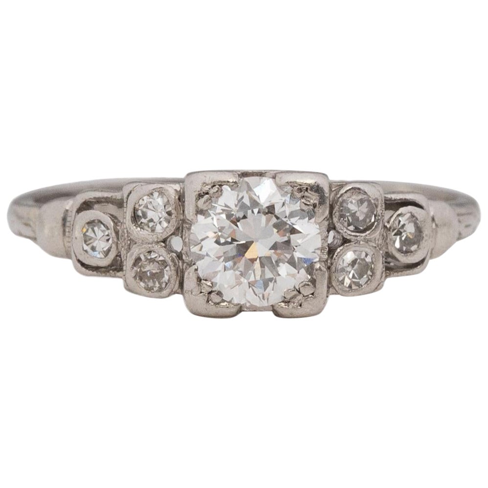 .51 Carat Art Deco Diamond Platinum Engagement Ring For Sale