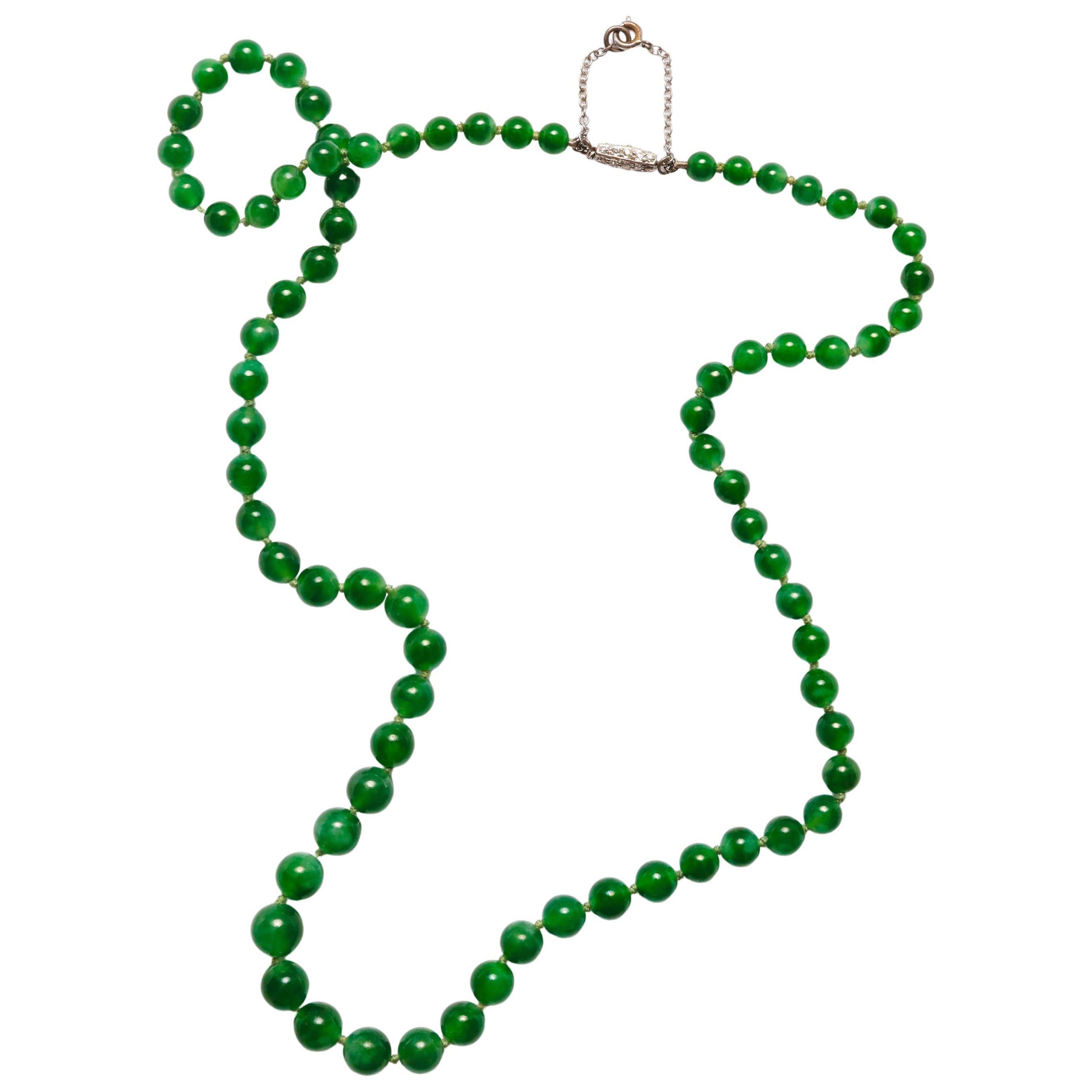 Jade Necklace with Sapphire, Diamond and 18 Karat Gold Clasp Certified ...