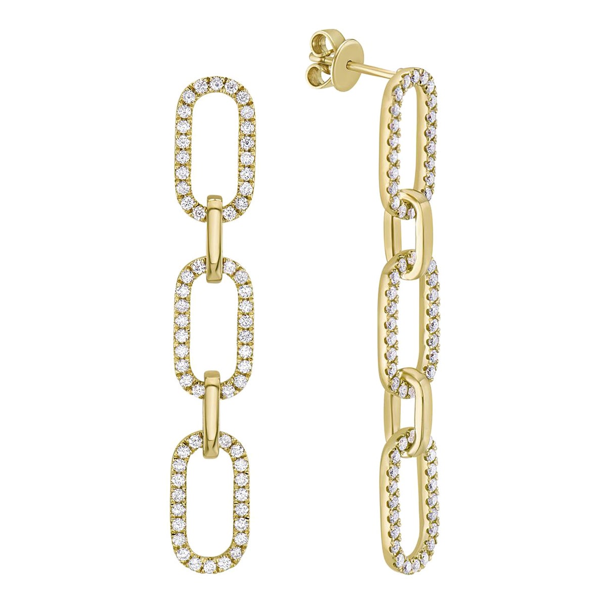 Yellow Gold Paperclip Link Drop Earrings For Sale