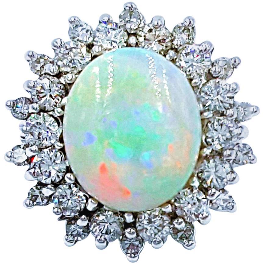 Gorgeous Regal 2.17 Carat Ethiopian Opal & 1.85 Carats of Diamonds in 18K Ring For Sale