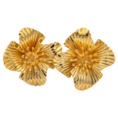 Tiffany & Co 14K Yellow Gold Flower Clip Vintage Earrings Circa 1950'S