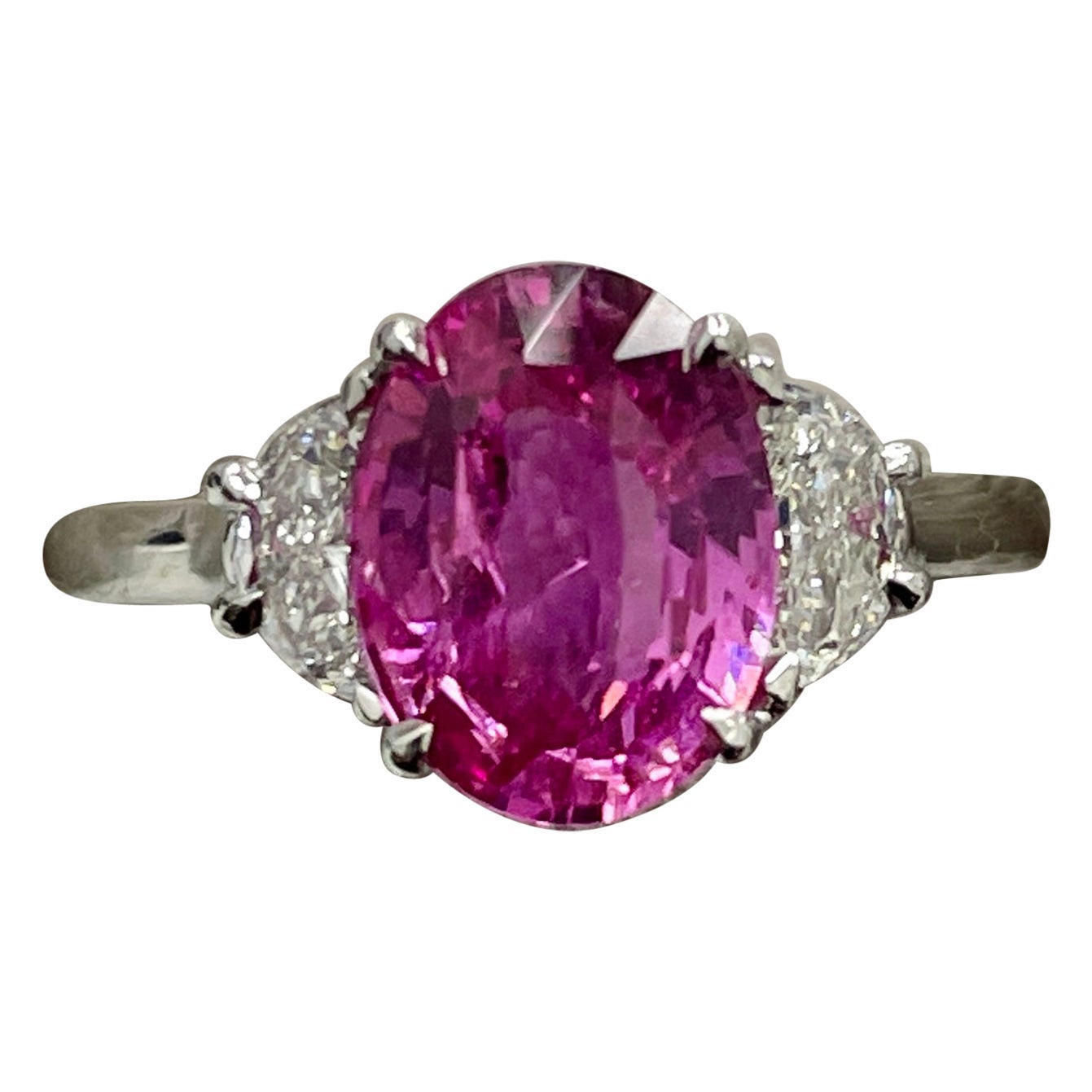 2.52 Carat Oval Pink Sapphire & Diamond Platinum Ring For Sale