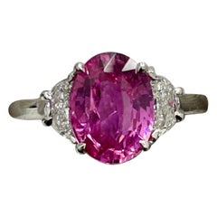 2.52 Carat Oval Pink Sapphire & Diamond Platinum Ring