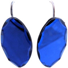 Antique Vauxhall Bristol Blue Beveled Glass Drop Earrings, C1860