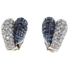 Retro Van Cleef & Arpels Paris Invisibly Set Diamond Sapphire Double Boule Earclips