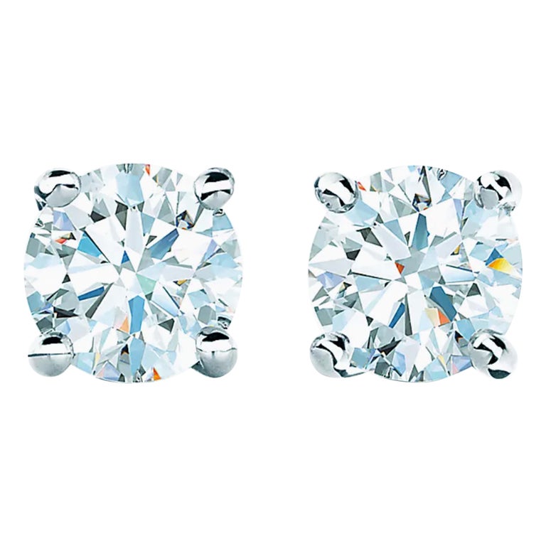 Tiffany and Co. Solitaire Diamond Stud Earrings in Platinum 0.29 Ct For