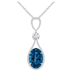 Angara GIA Certified Natural London Blue Topaz Platinum Pendant Necklace