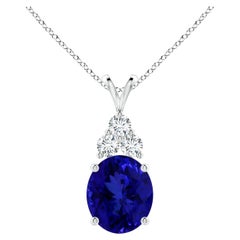 Angara Gia Certified Natural Tanzanite and Diamond White Gold Pendant Necklace