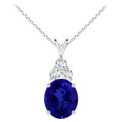 Angara Gia Certified Natural Tanzanite and Diamond White Gold Pendant Necklace