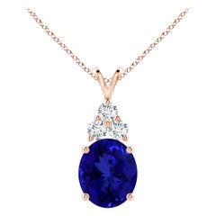 Angara GIA Certified Natural Tanzanite and Diamond Rose Gold Pendant Necklace