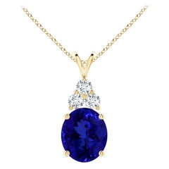 Angara Gia Certified Natural Tanzanite and Diamond Yellow Gold Pendant Necklace