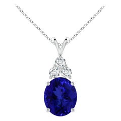 Angara GIA Certified Natural Tanzanite and Diamond White Gold Pendant Necklace