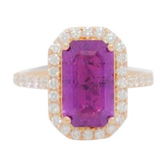 GIA Unheated Sri Lanka Pink Purple Sapphire and Diamond Ring in 18k Rose Gold