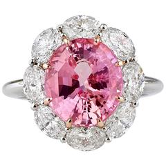 5.61 Carats Untreated Padparadscha Sapphire Diamond Gold Ring