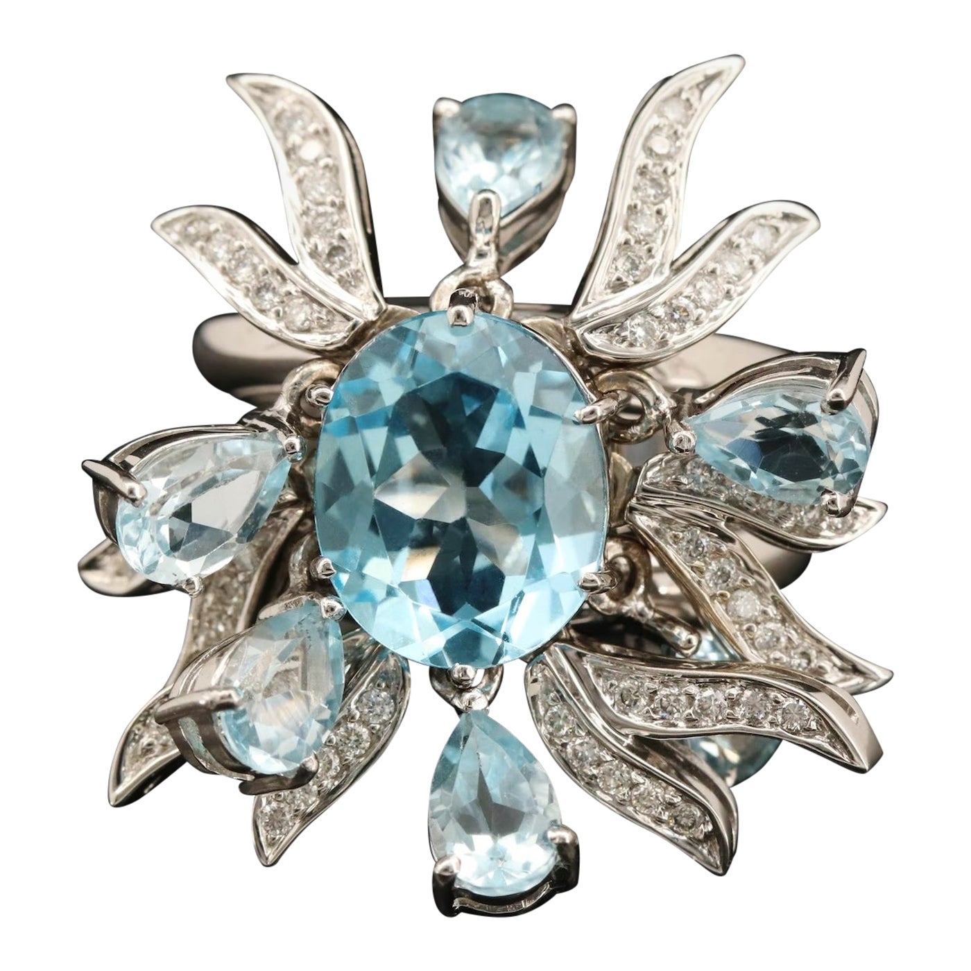 $22500 / Ruth Grieco for Denoir / 18K Sky Blue Topaz & Diamond Articulated Ring For Sale