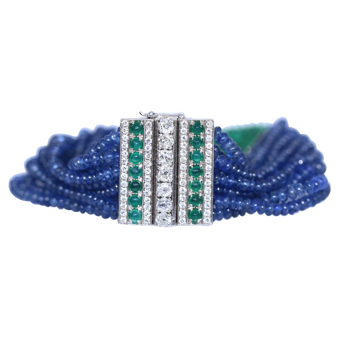 Emerald Sapphire Diamonds Bracelet, 1970 For Sale